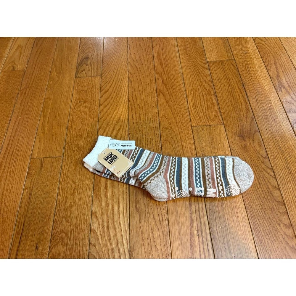 Muk Luks Women Brown Fair Isle Jojoba Oil Infused Slipper Cabin Socks 230009 new